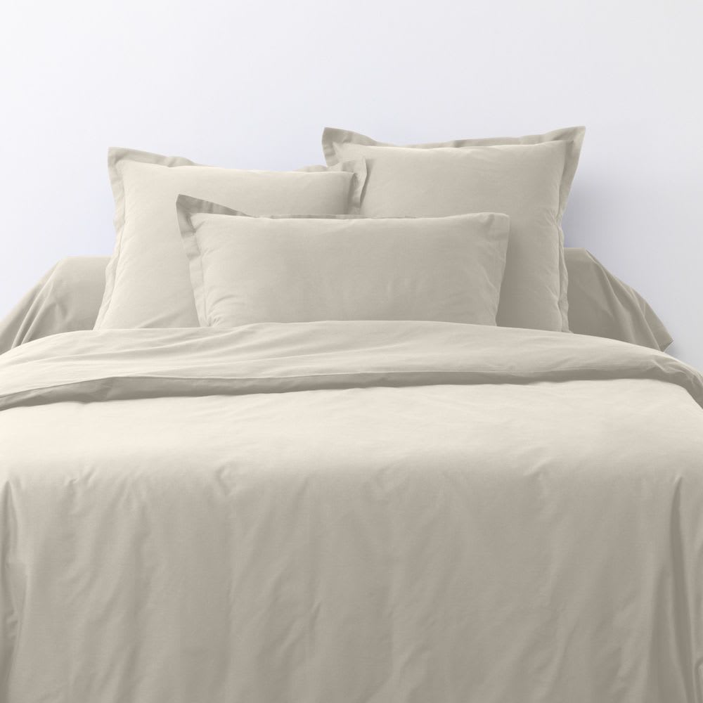 Parure de lit 2 places coton unie beige 240x260 cm - Maisons du Monde