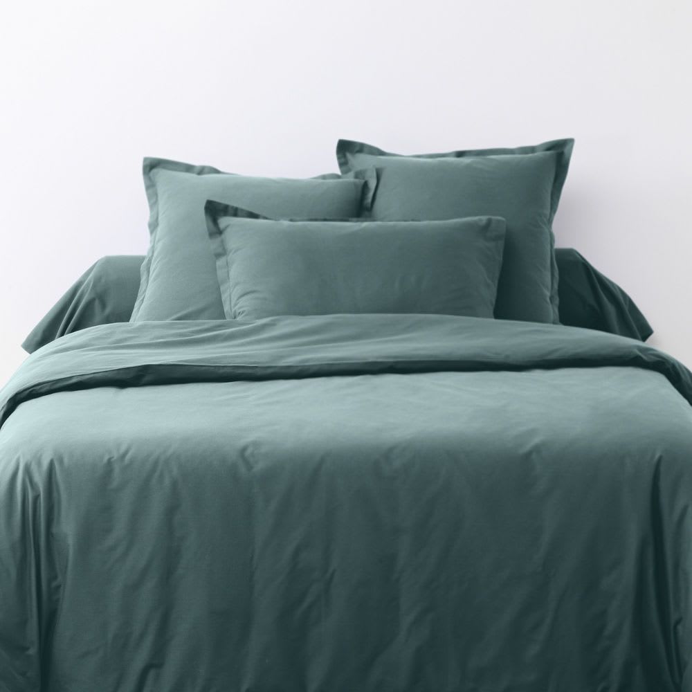 Parure de lit 2 places coton unie bleu canard 240x260 cm - Maisons du Monde