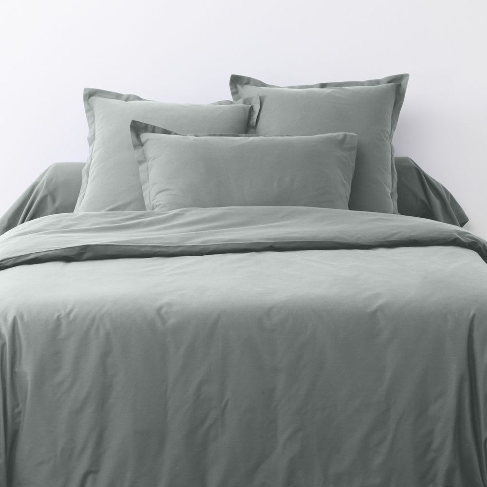 Parure de lit 2 places coton unie gris argent 220x240 cm - Maisons du Monde