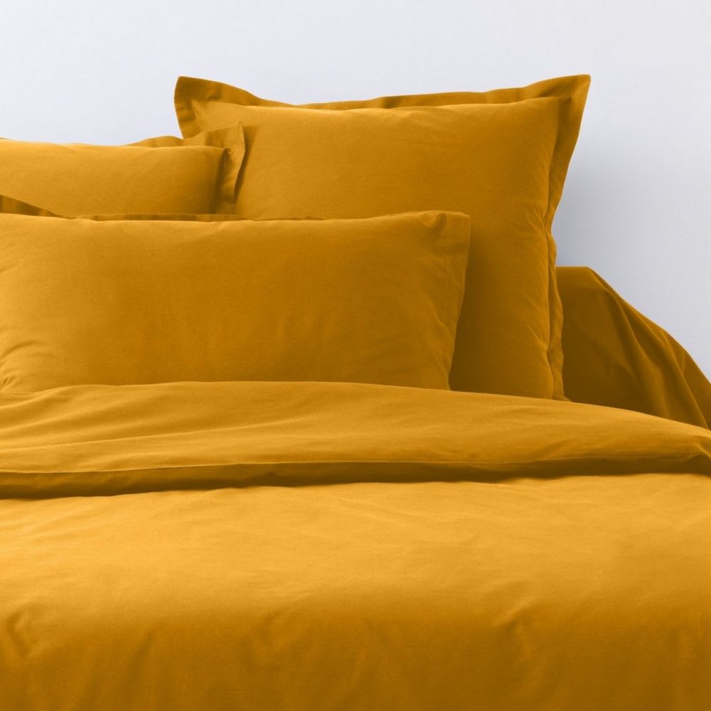 Parure de lit 2 places coton unie jaune safran 240x260 cm - Maisons du Monde