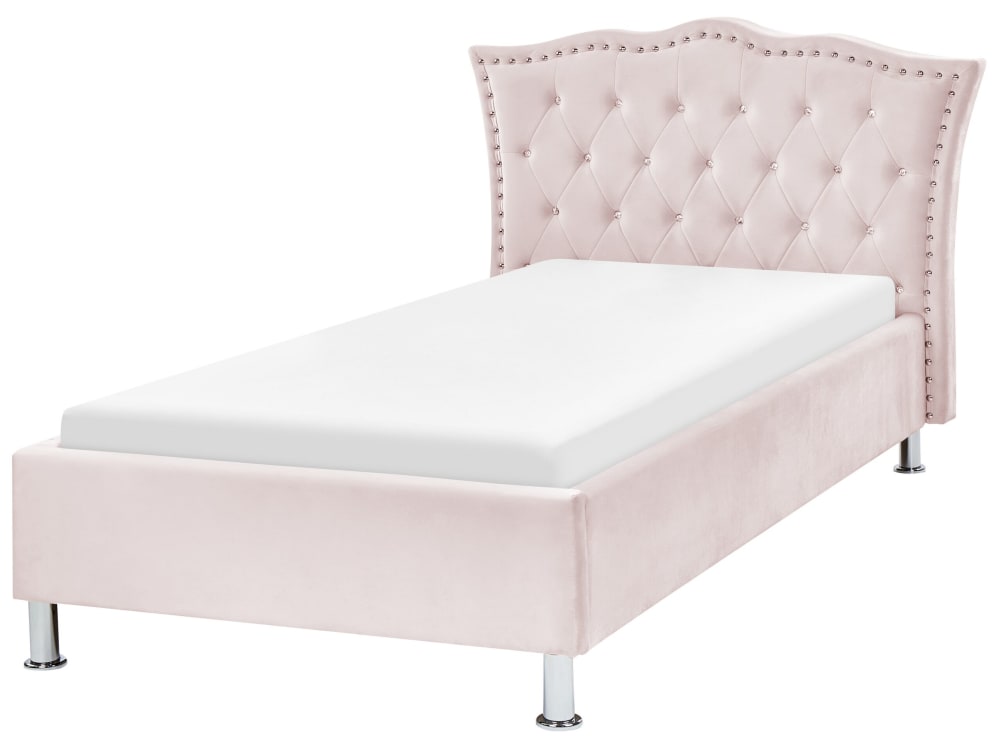 Einzelbett Aus Stoff 90X200, Rosa