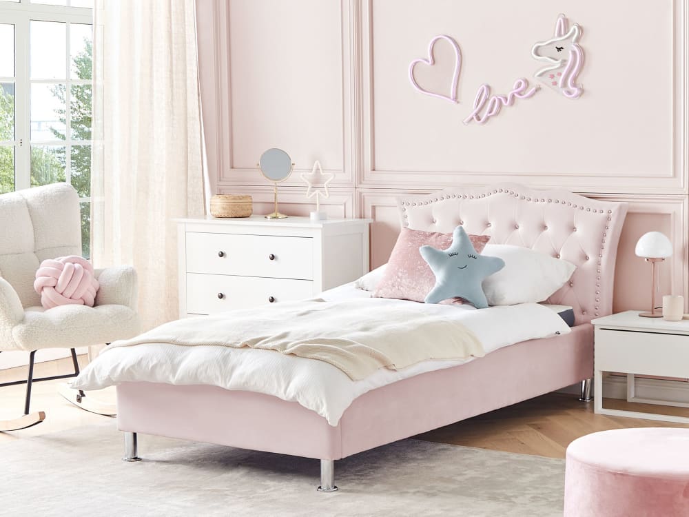 Einzelbett aus Stoff 90x200,  rosa - Maisons Du Monde