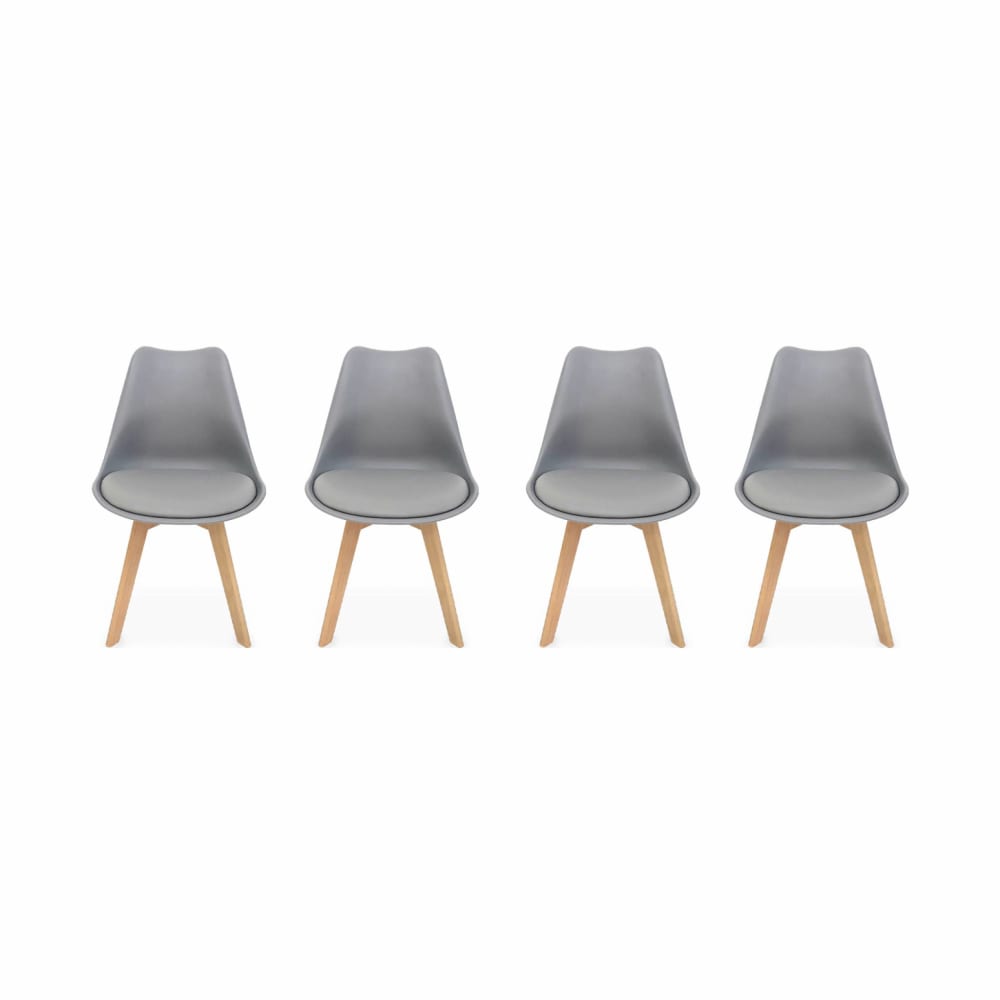 4er Set Skandinavische Stühle Nils, Grau, Beine aus Buchenholz, 1