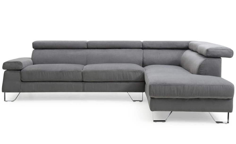 Canapé d'angle avec têtières relevables velours gris foncé