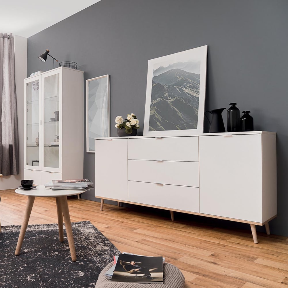 Buffet bas 2 portes 3 tiroirs L180 cm - Blanc