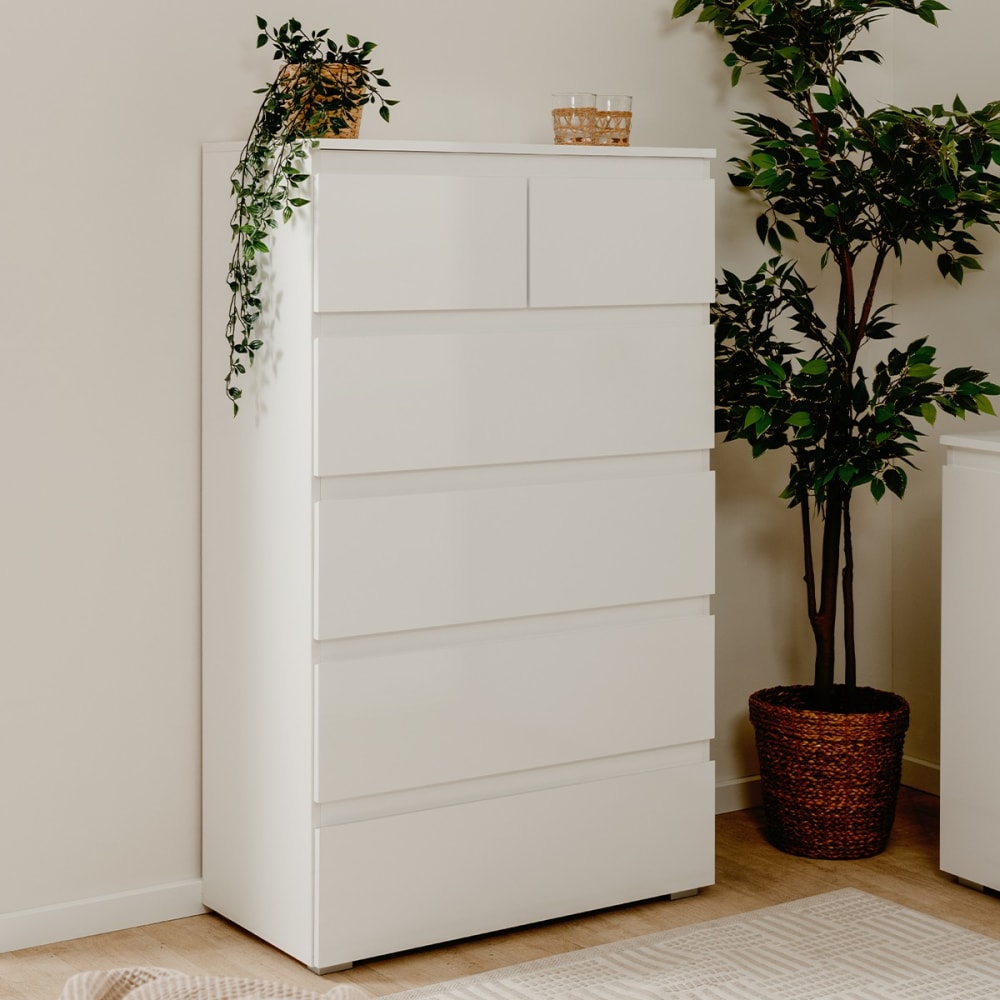 Commode 6 tiroirs l80 x h132 cm - blanc - Maisons du Monde