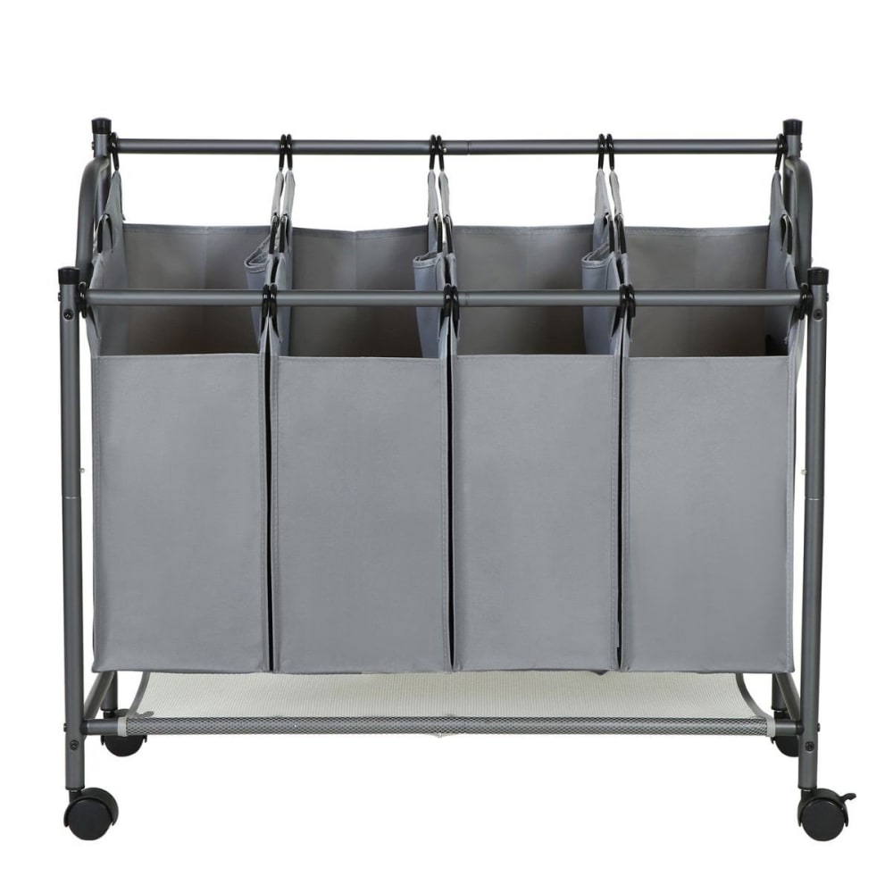 Bac à linge avec 4 sacs amovibles gris sur roulettes — Beyit