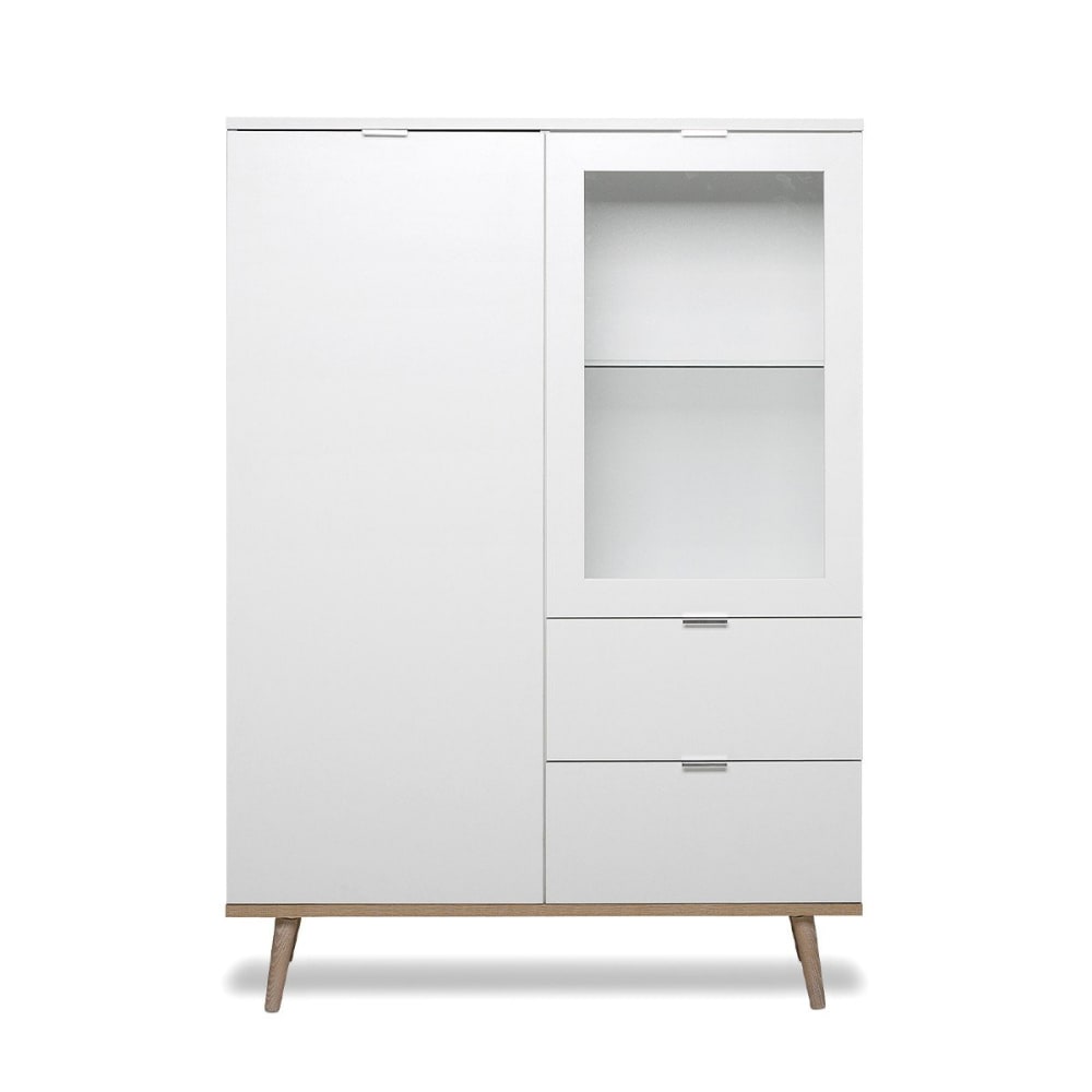 Calicosy Geschirrschrank mit 2 Türen und 2 Schubladen H140 cm - Weiß style modern Weiß Spanplatte