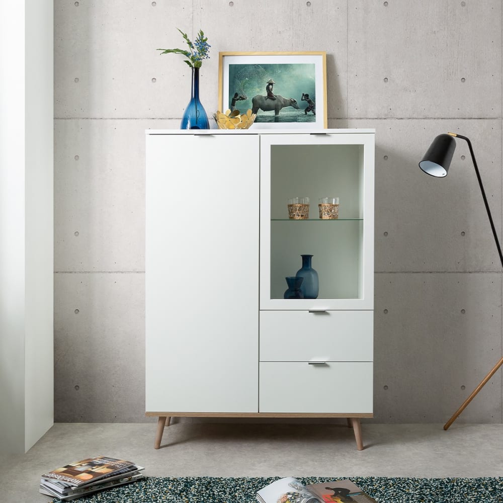 Geschirrschrank mit 2 Türen und 2 Schubladen H140 cm - Weiß -