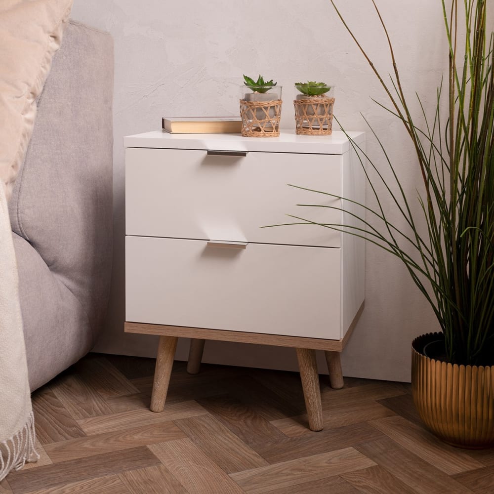 Nachttisch mit 2 Schubladen L40 cm - Weiß - Maisons Du Monde