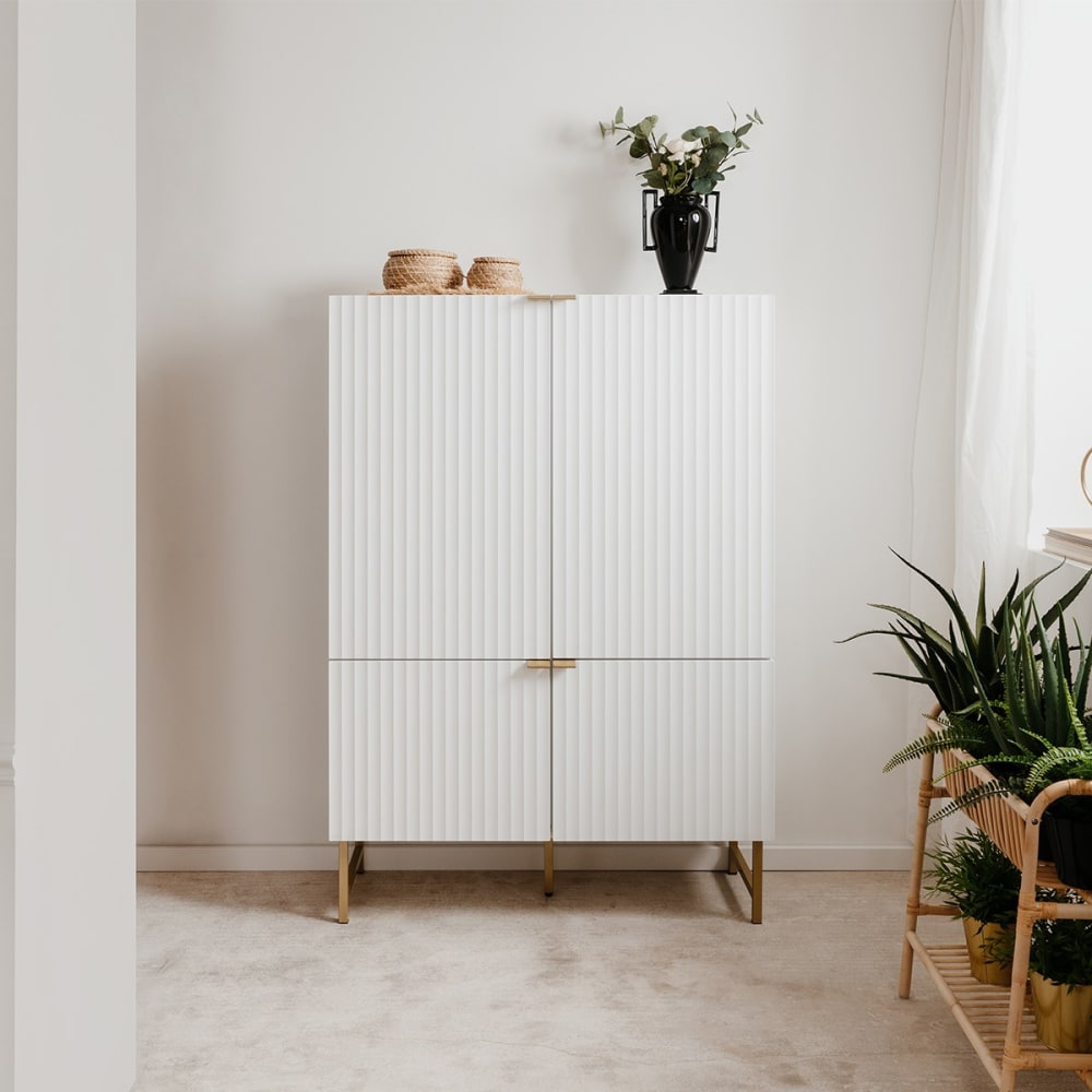 Buffet haut 4 portes h142 x l100 cm - blanc