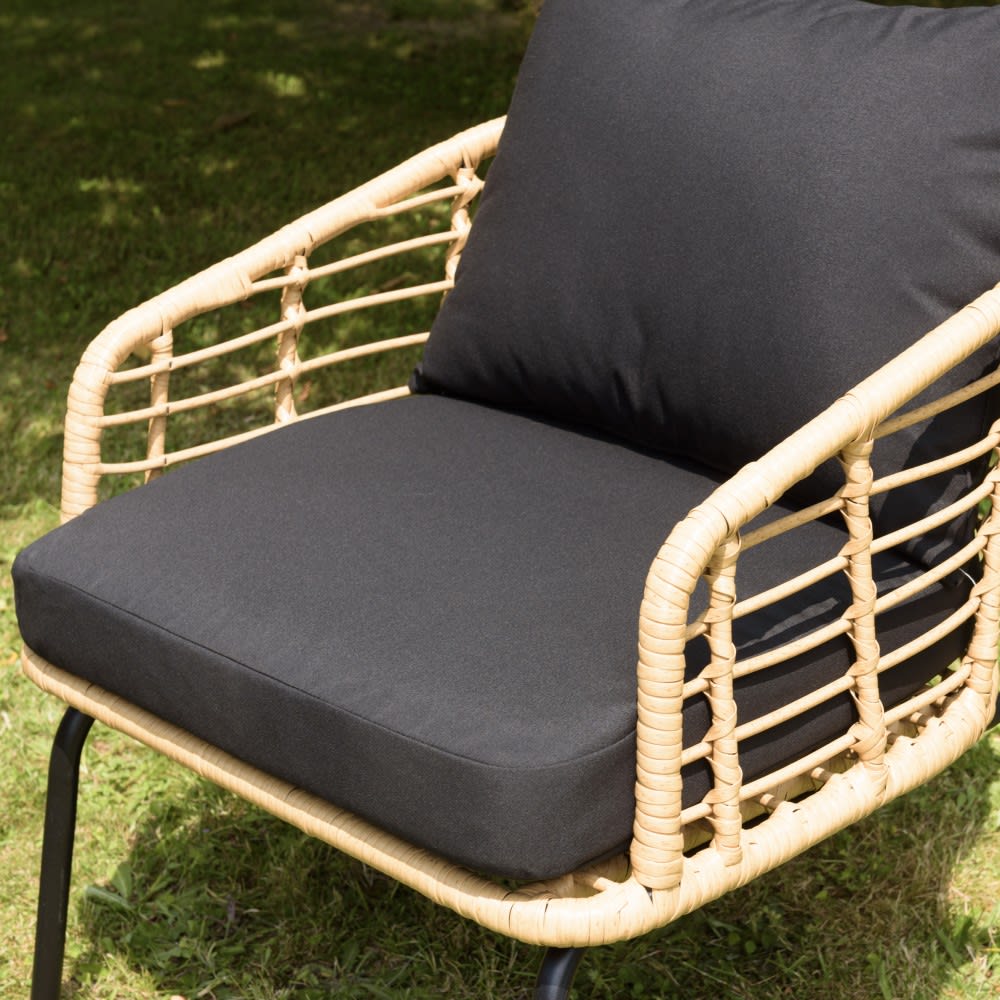 Ensemble de 2 fauteuils rotin synthétique et table basse ronde