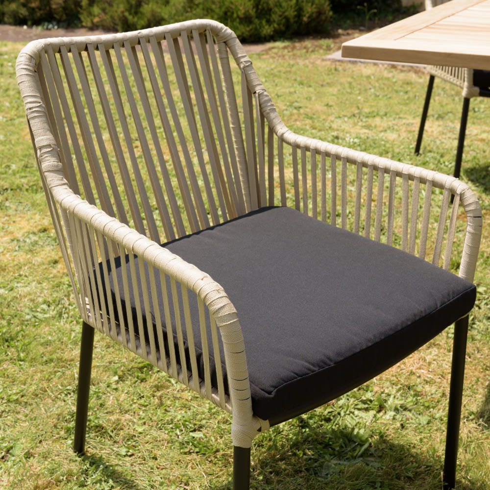 Lot de 2 fauteuils cordage couleur naturelle coussin assise noir - Maisons du Monde
