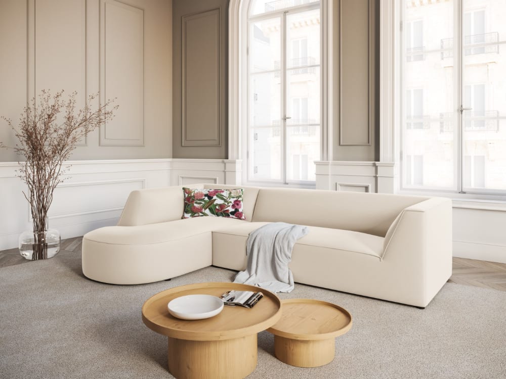 Canapé D'Angle Gauche 4 places en Velours Beige