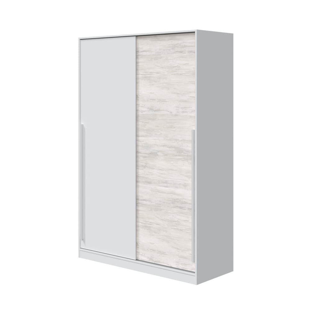 Armoire penderie avec portes coulissantes L120 x H200cm - Blanc / Bois