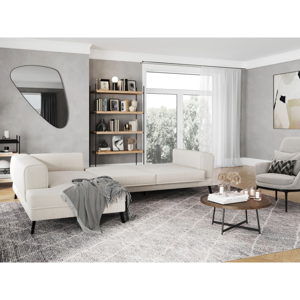 Canapé d'angle convertible 2 coffres en tissu - Beige - Angle Gauche