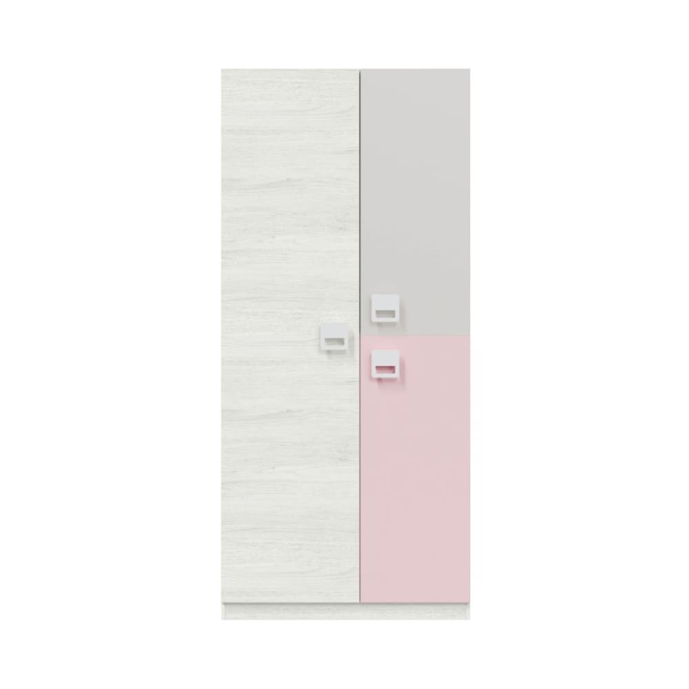 Armoire enfant 3 portes L90cm x H200cm - Blanc / Rose