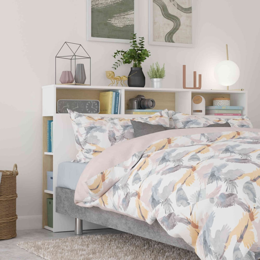 Tête de lit effet bois avec niches de rangement, blanc 160 cm