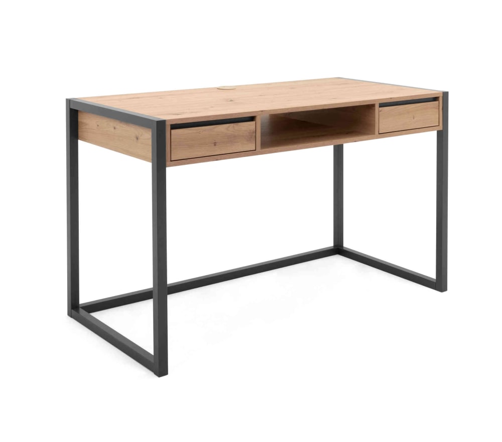 Terre de Nuit Bureau effet bois, beige, 2 tiroirs, 1 niche Marron Panneau De Particules - 60x75x120cm