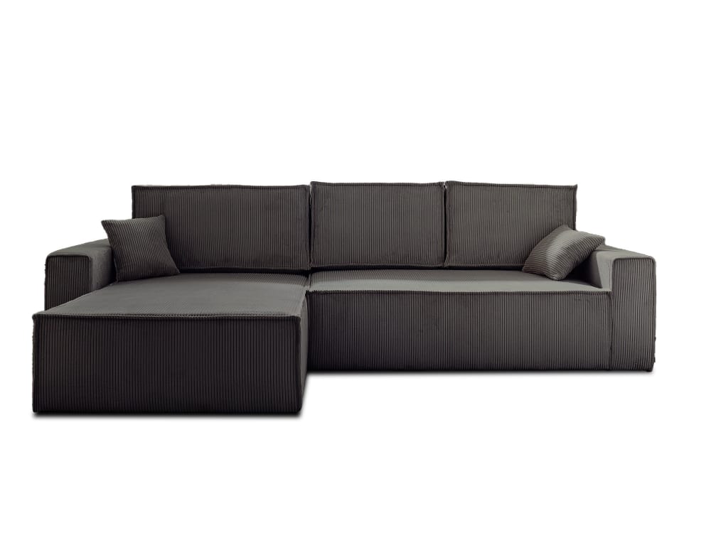 Canapé d'angle convertible 4 places en velours côtelé gris - Maisons du Monde