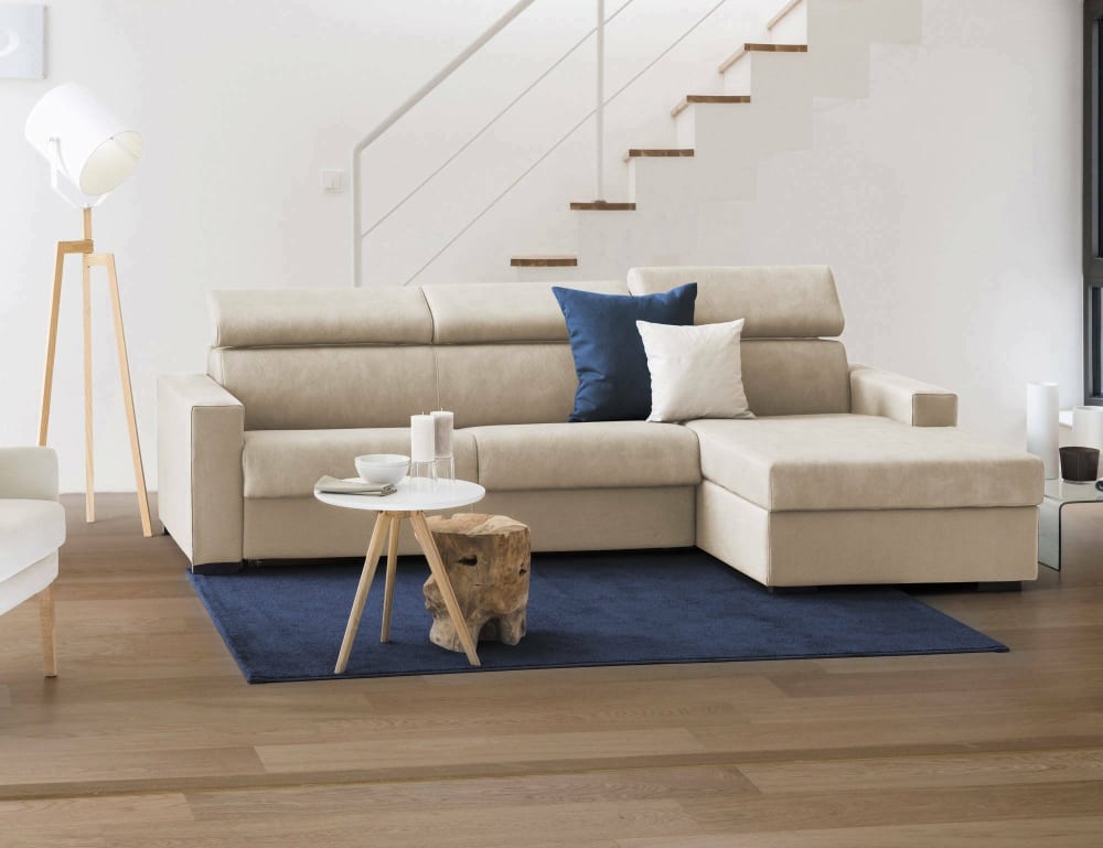 Canapé-lit avec méridienne en tissu beige 280x95 cm