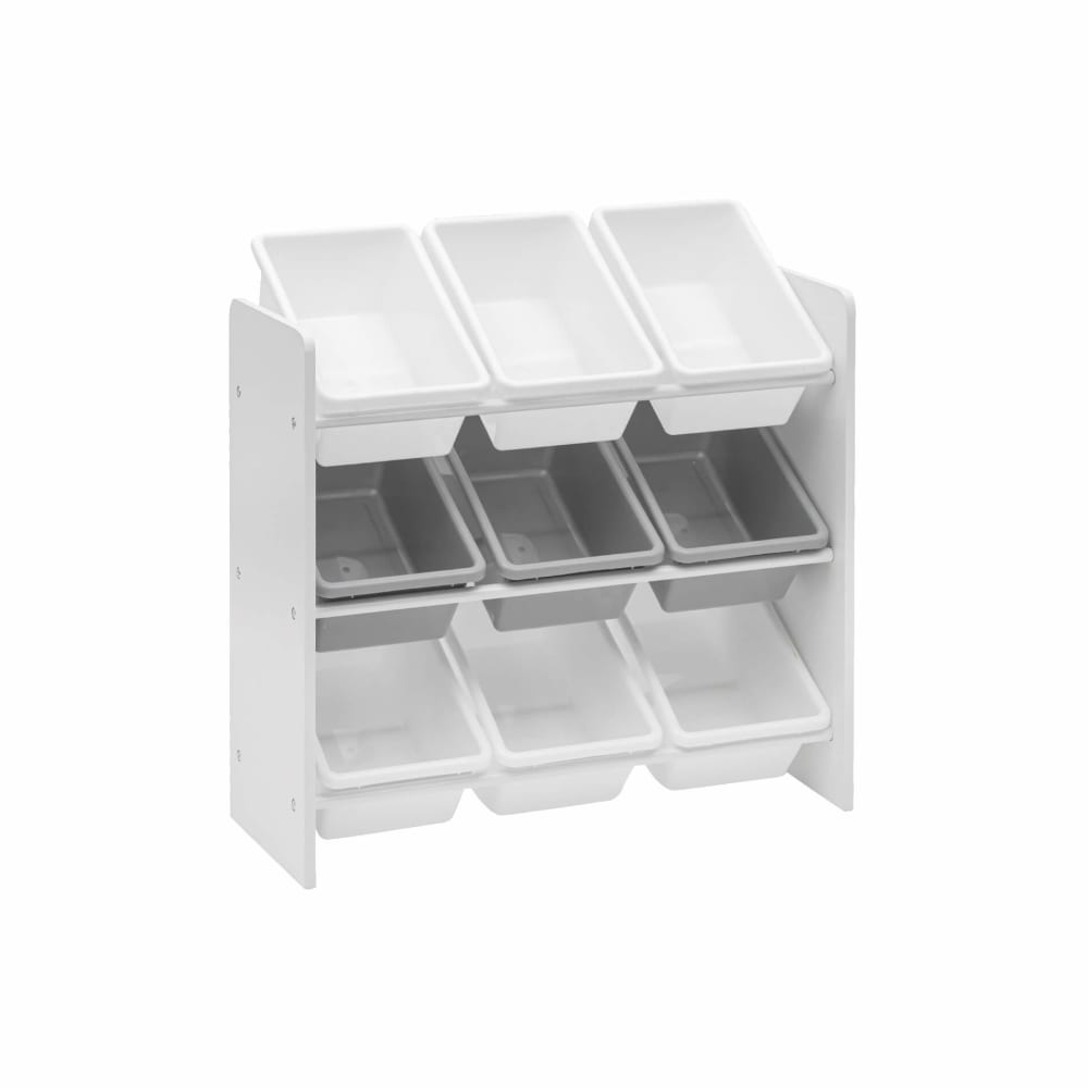 Mobili Rebecca Spielzeugregal mit 9 Körben aus weißem und grauem MDF und Kunststoff style modern Spanplatte Kinder