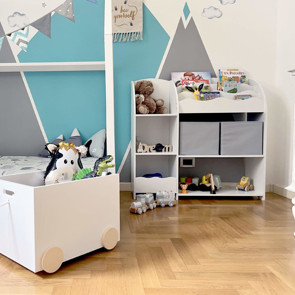 Schlafzimmerregal mit 2 Körben und 5 Fächern aus MDF - Maisons Du