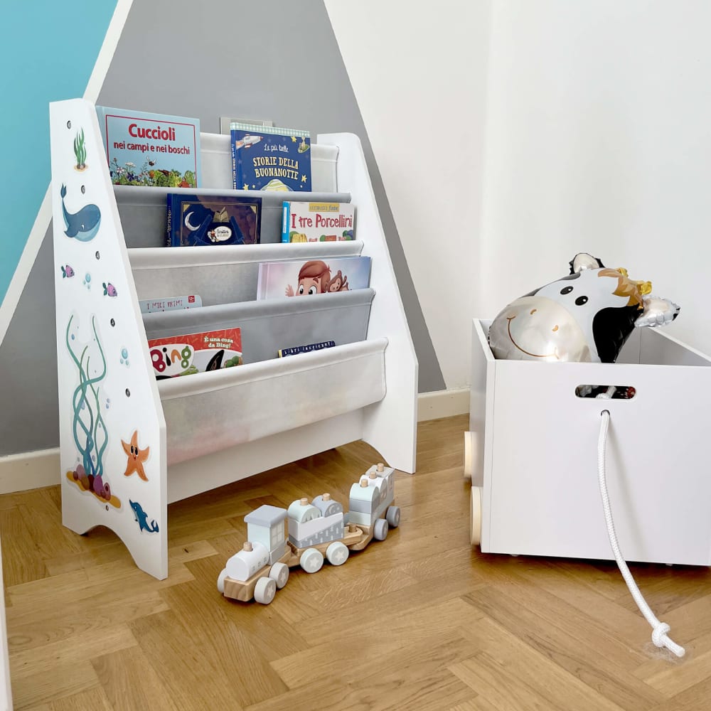 Bibliothèque enfant blanche et grise avec 4 étagères (Mobili Rebecca) - Image 1
