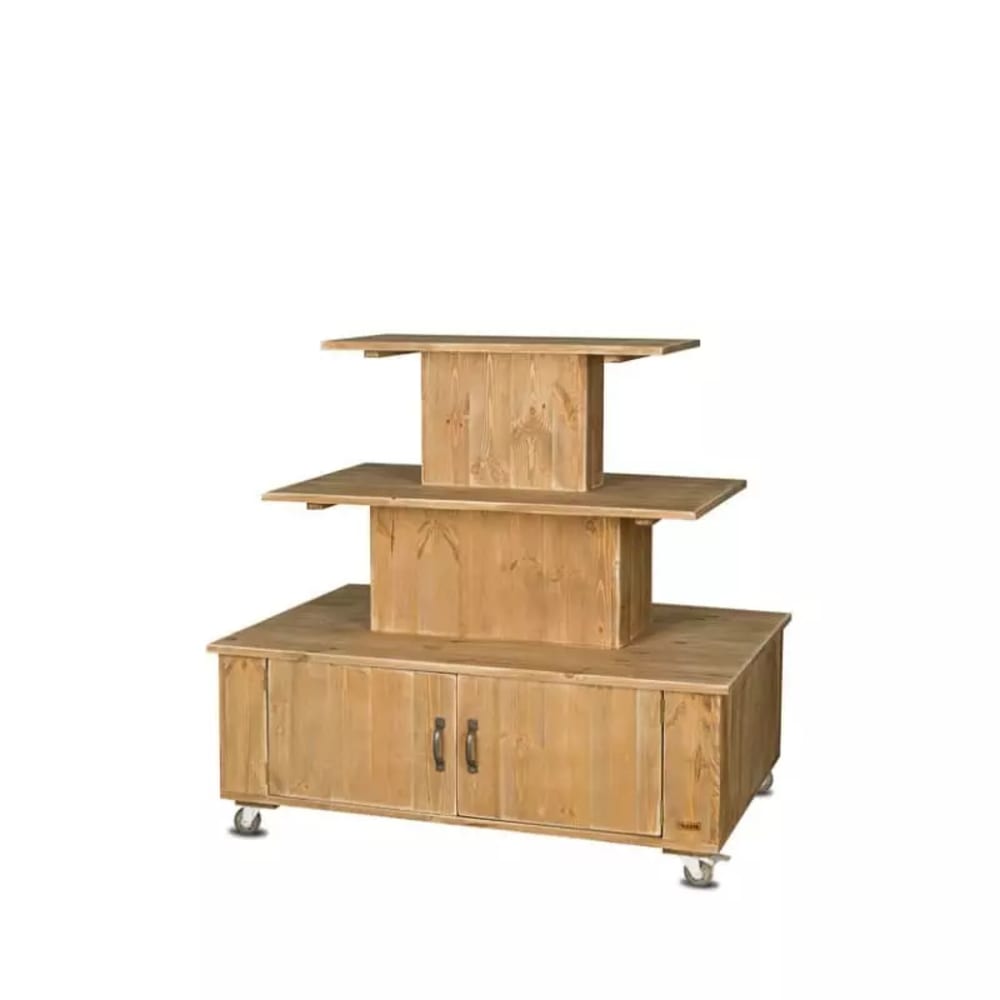 Tradis Zentrales Display mit Rollen, 3 Ebenen, Massivholz Beige