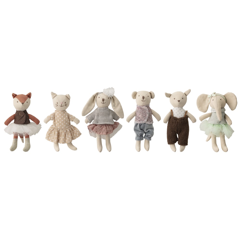 Bloomingville Mini Petites peluches 6 animaux en coton rose H4.5cm style classique chic Rose Coton - 10x5x20cm