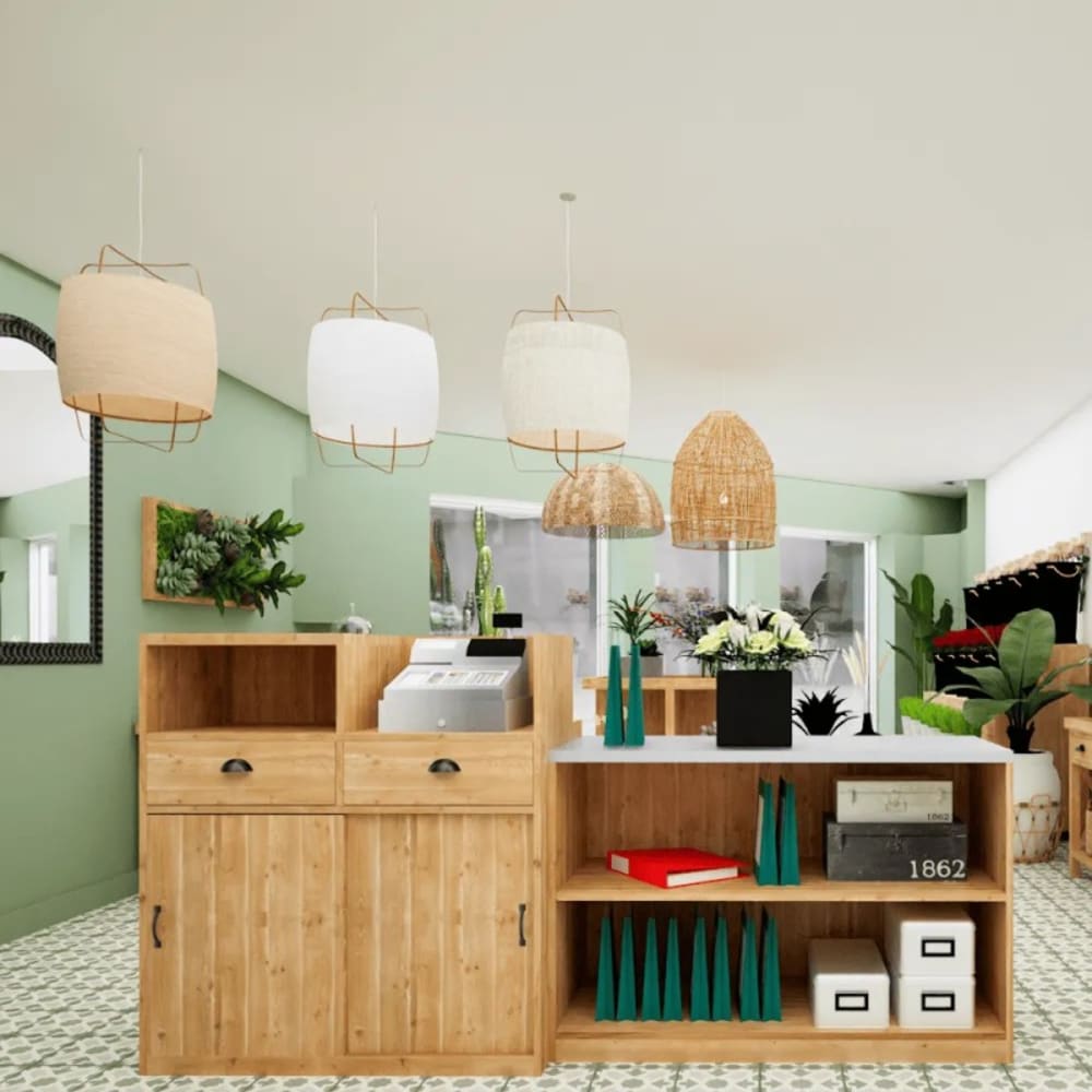 Comptoir de caisse 2 portes 2 tiroirs bois massif