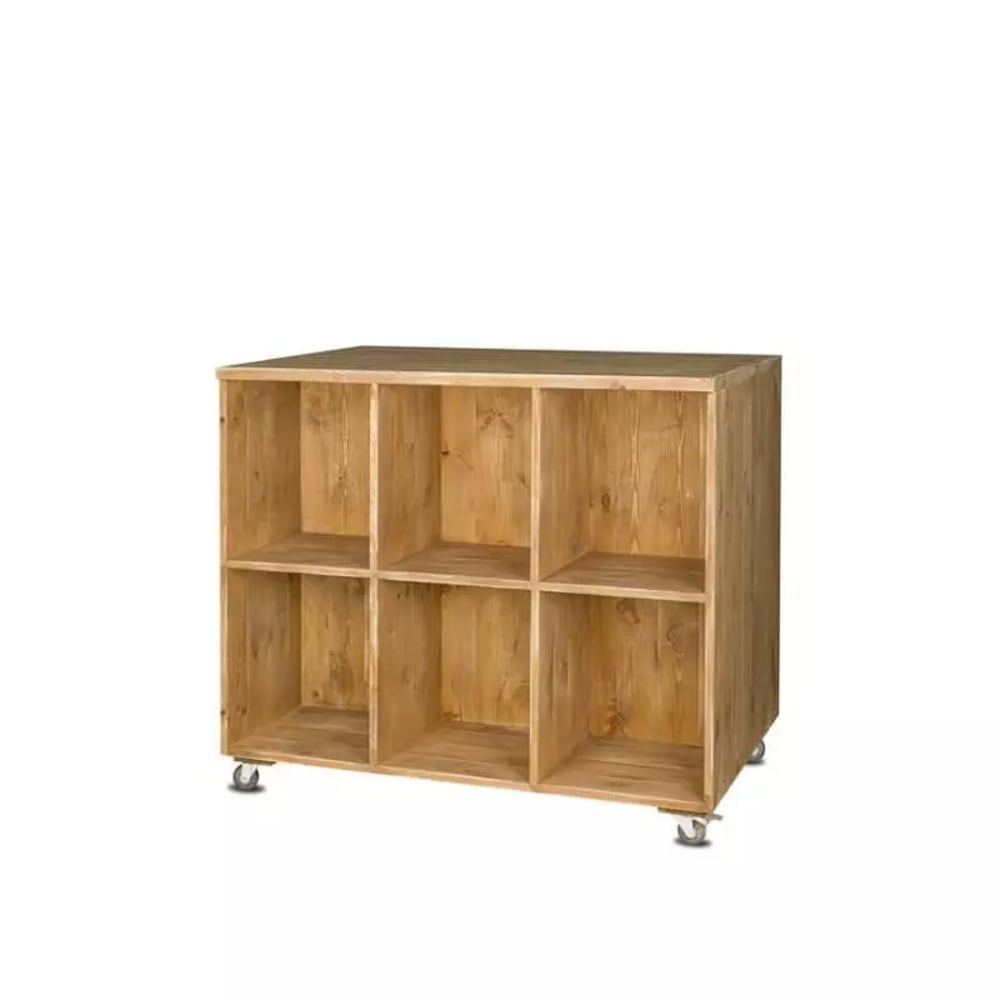 Tradis Zentrales doppelseitiges Display mit Rollen, 12 Fächer, Massivholz Beige