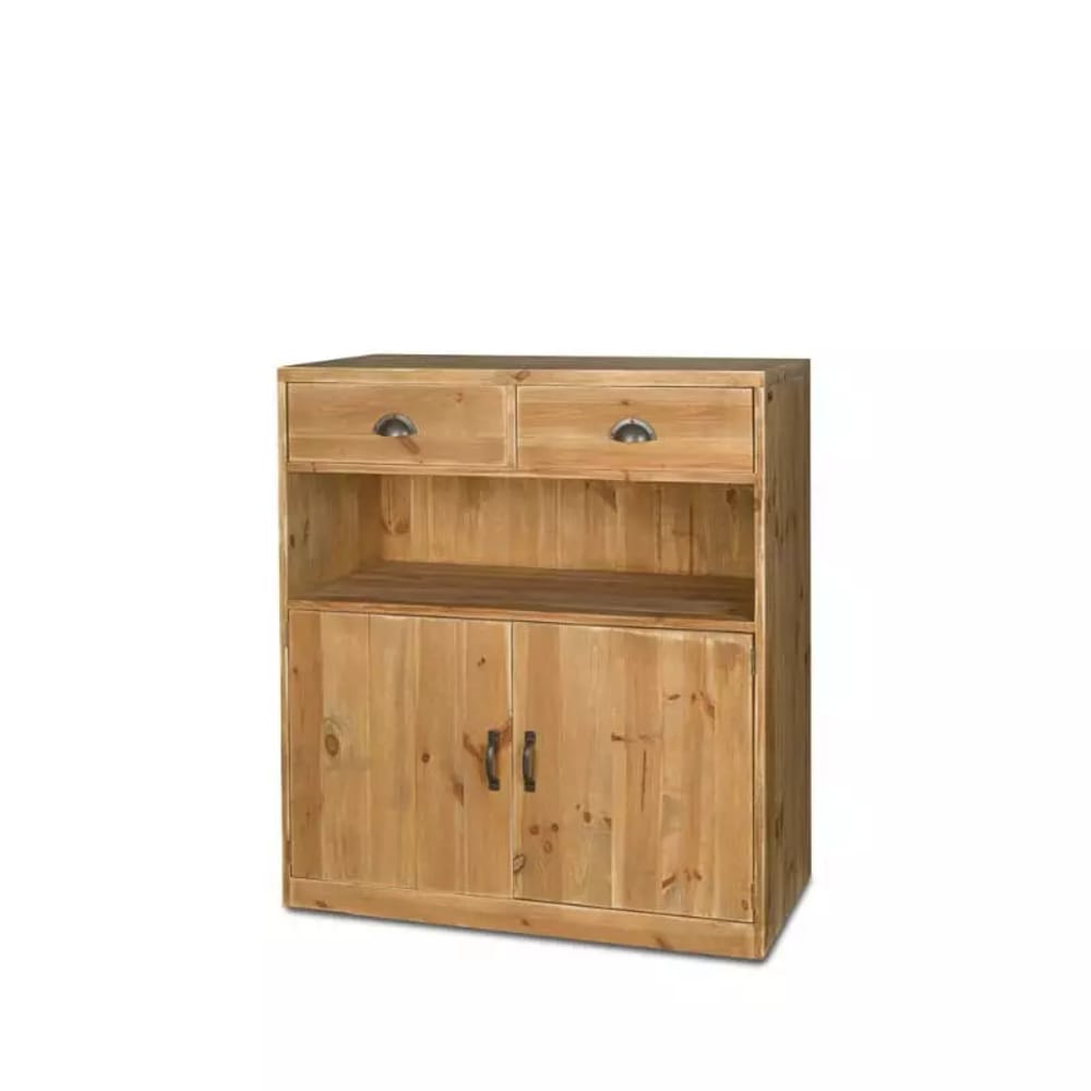 Tradis Niedriges Sideboard H100 cm, 2 Schubladen, 2 Türen, Massivholz Beige
