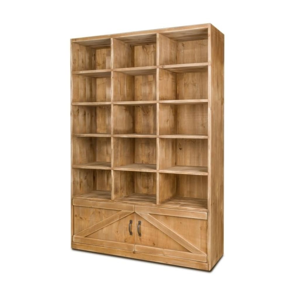 Tradis Regal mit 15 Fächern, 2 Türen, Massivholz Beige