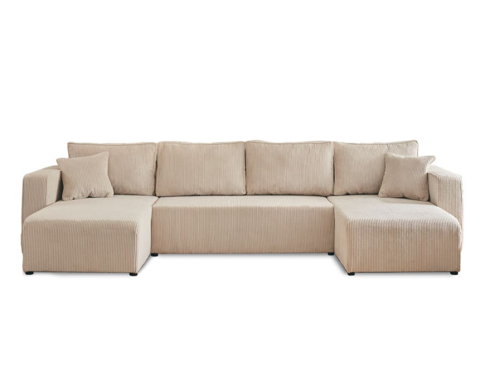Canapé panoramique 7 places convertible coffre en velours côtelé beige - Maisons du Monde