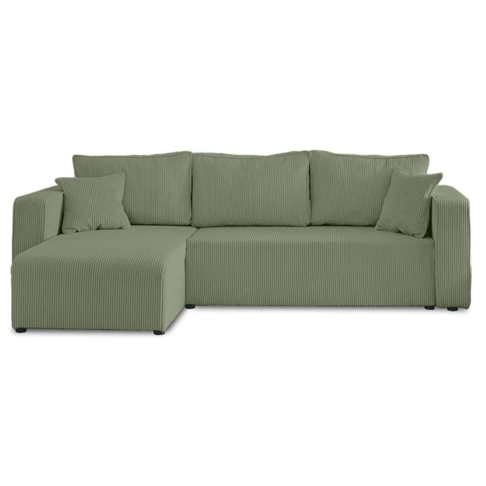 Canapé d'angle réversible convertible 4 places en velours côtelé vert