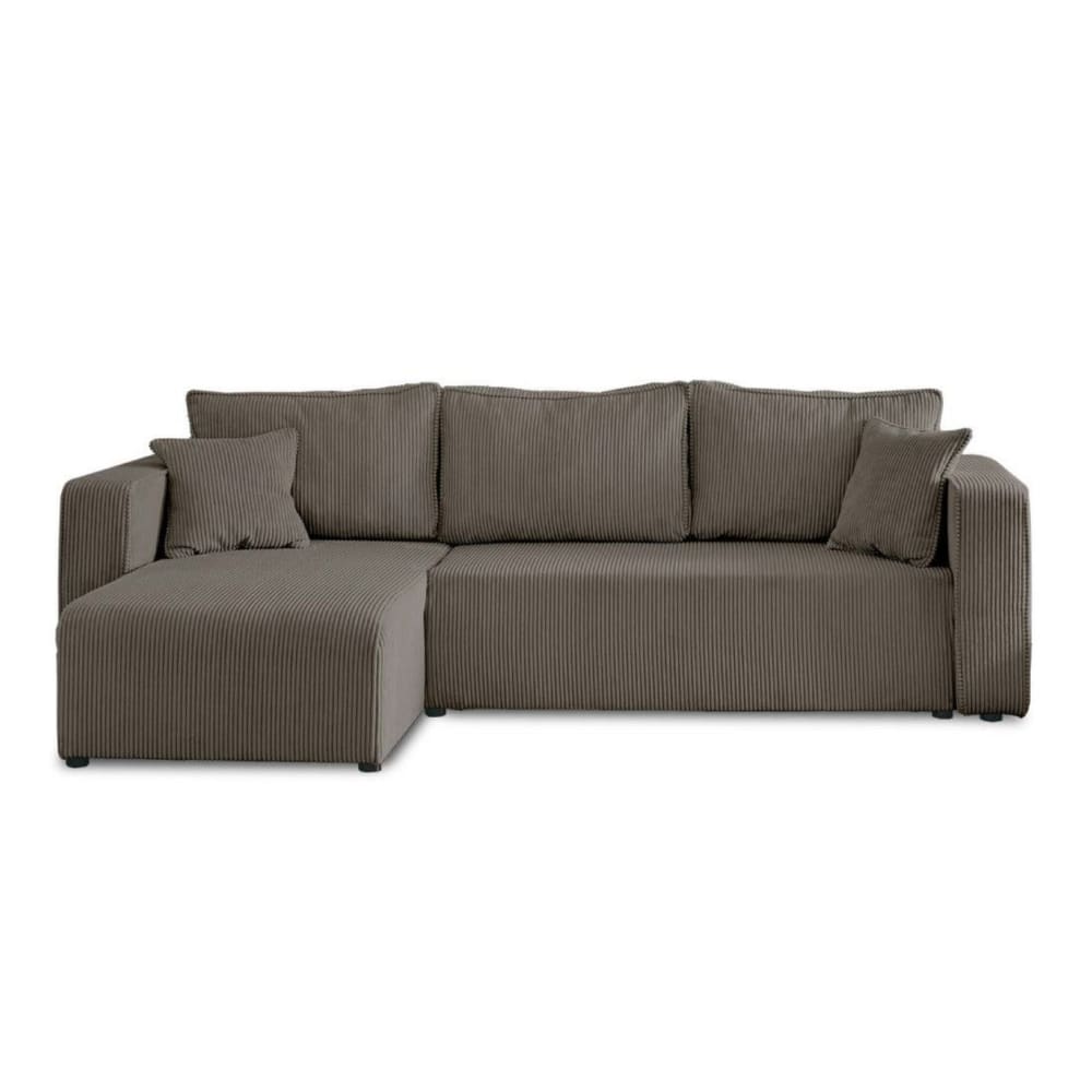 Canapé d'angle réversible convertible 4 places en velours côtelé gris