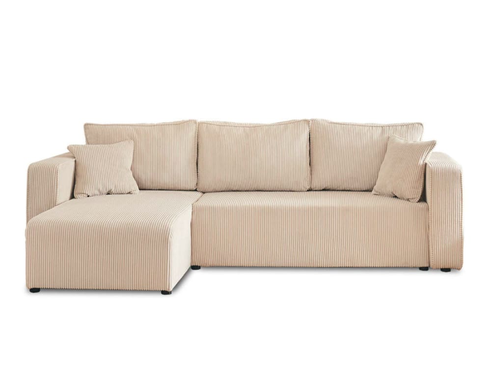 Canapé d'angle réversible convertible 4 places en velours côtelé beige - Maisons du Monde