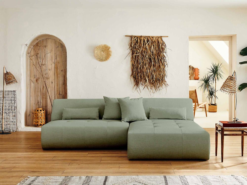 Canapé modulable d'angle réversible 4 places en tissu vert sauge - Maisons du Monde