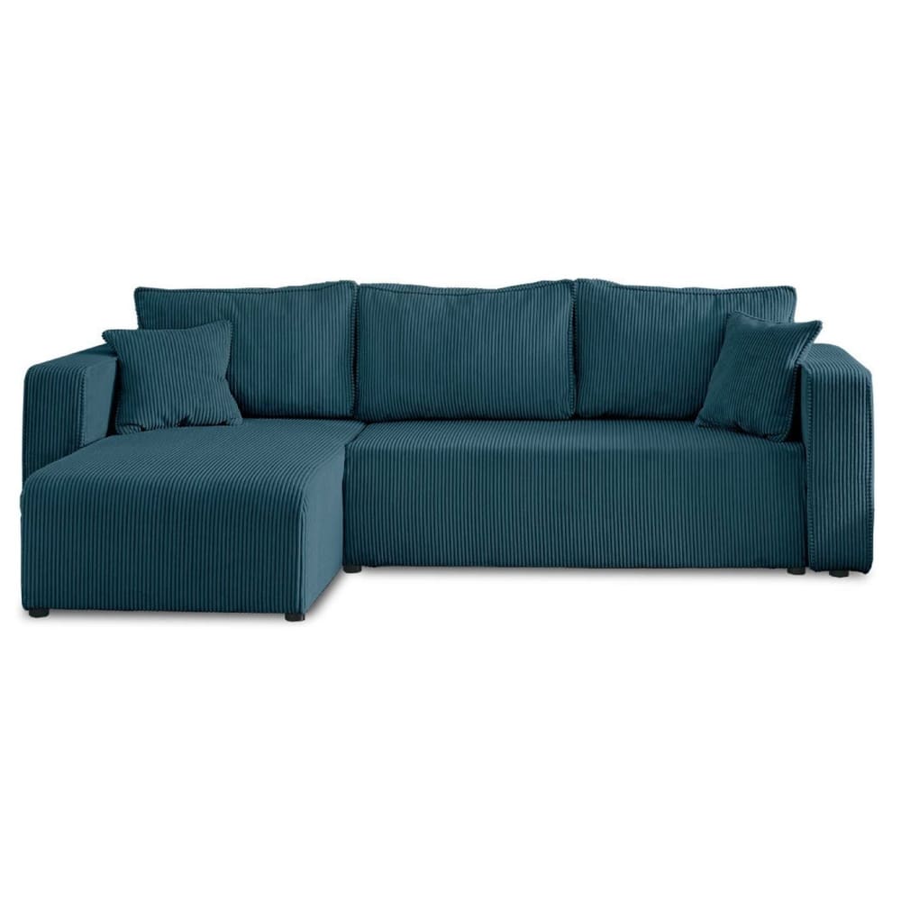 Canapé d'angle réversible convertible 4 places en velours côtelé bleu