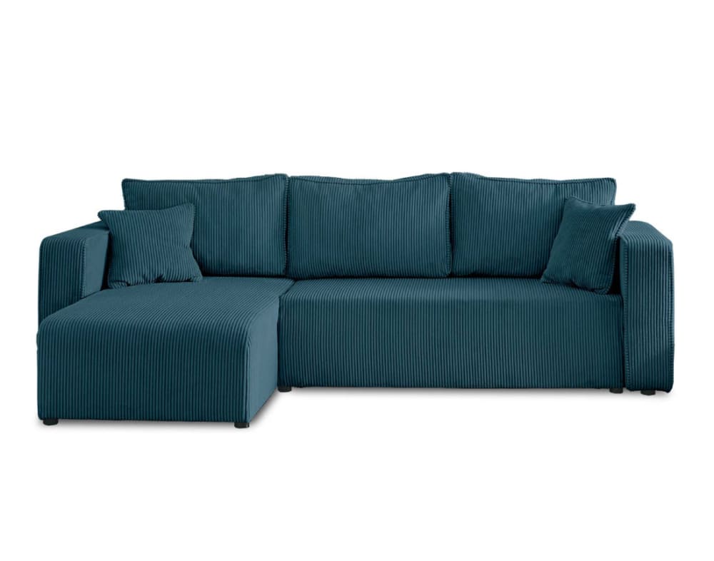 Canapé d'angle réversible convertible 4 places en velours côtelé bleu - Maisons du Monde