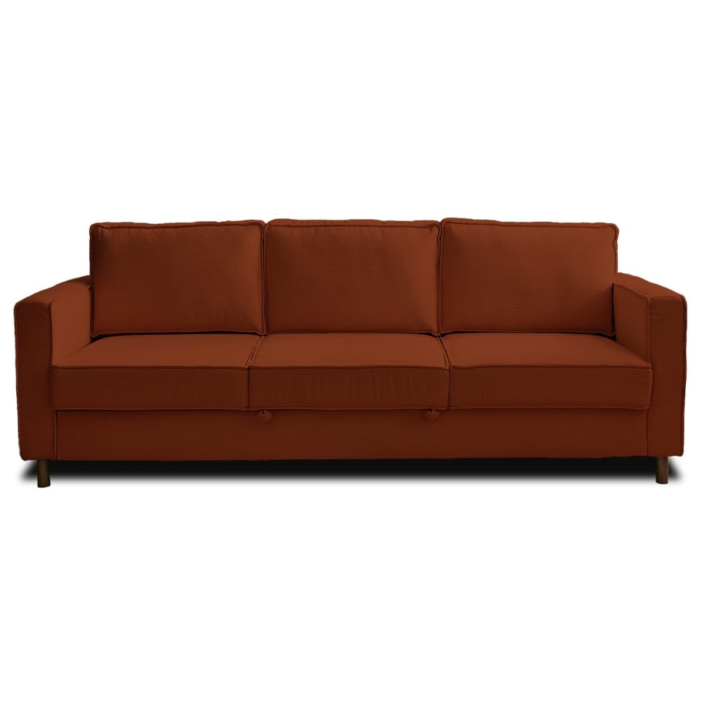 Canapé droit convertible 3 places en velours côtelé rouille