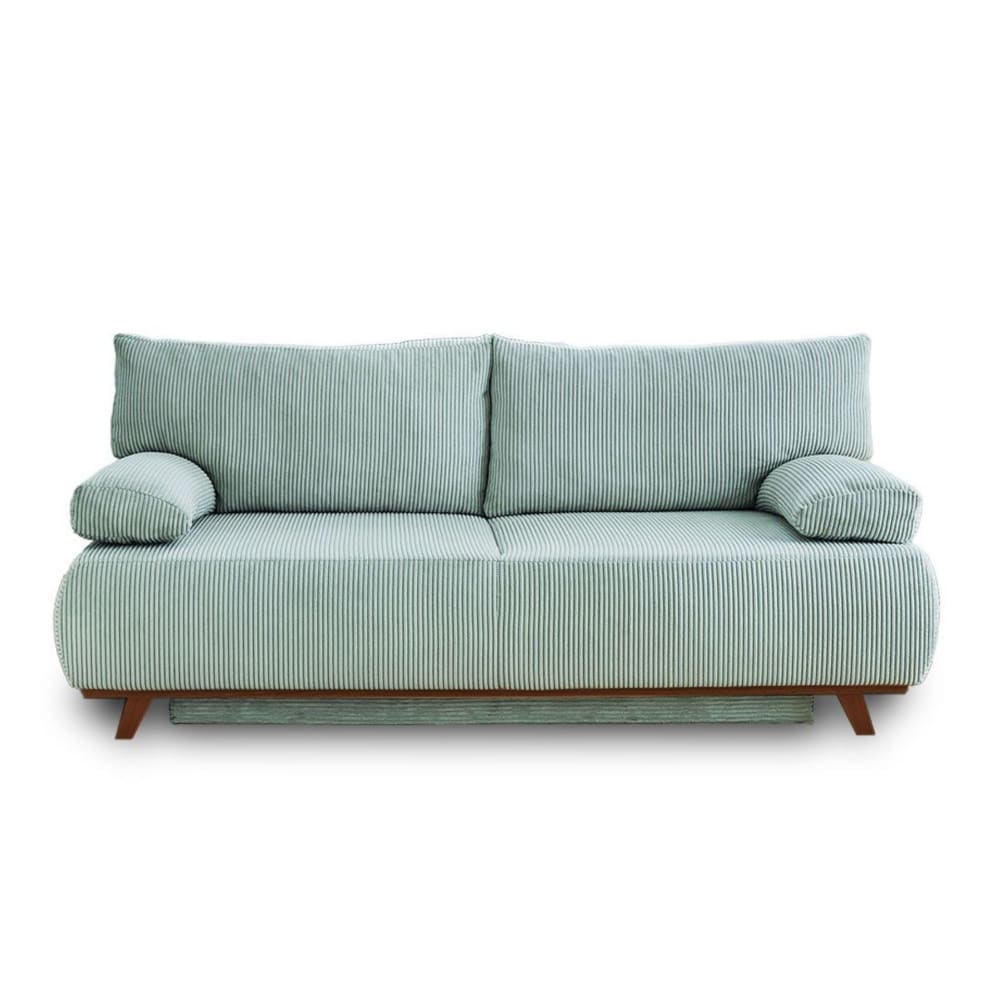 Canapé droit convertible 3 places en velours côtelé bleu