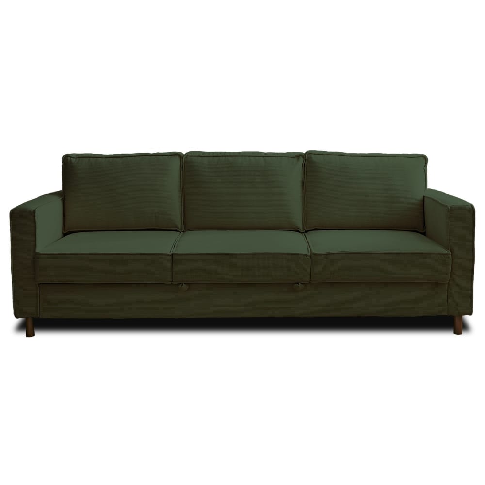 Canapé droit convertible 3 places en velours côtelé vert