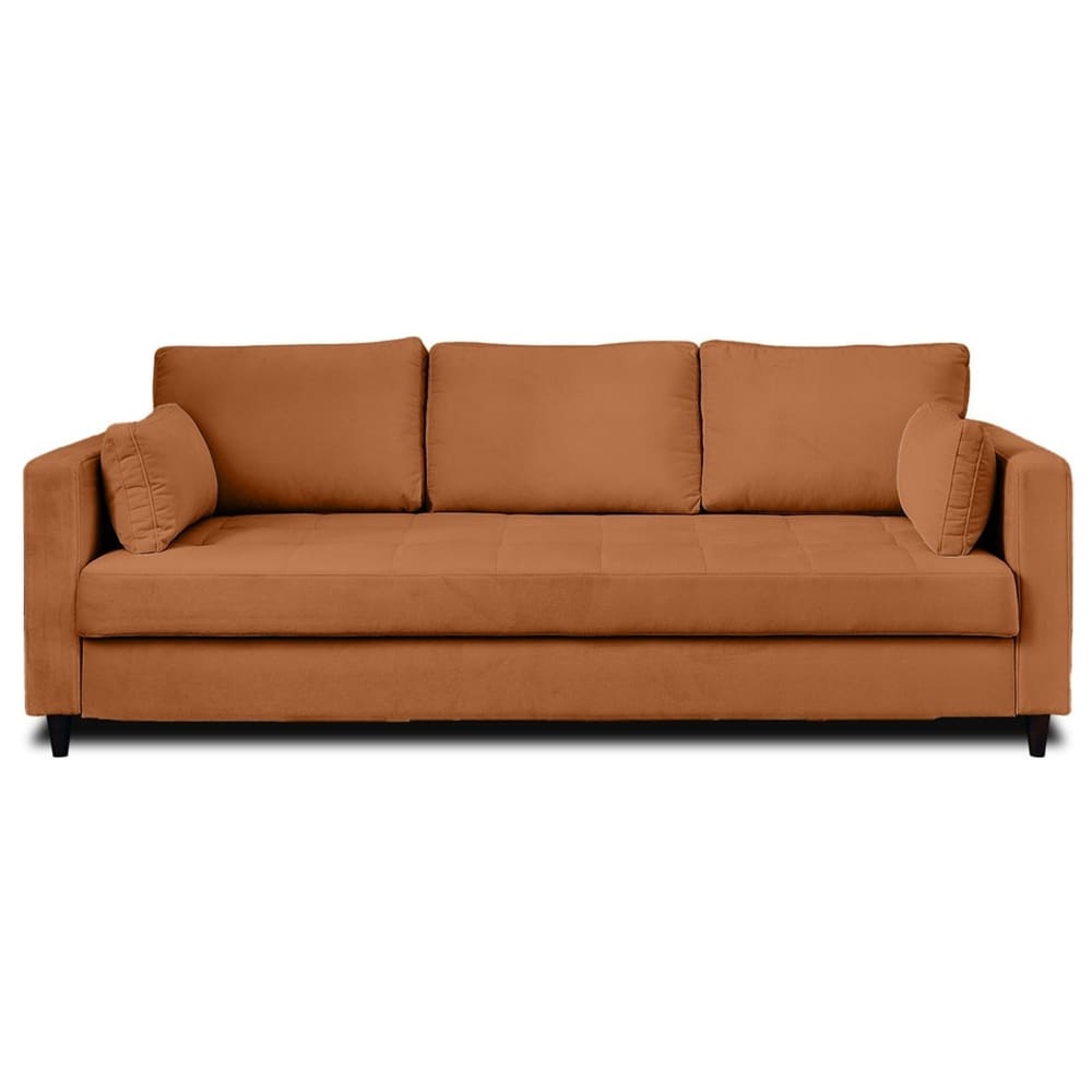 Canapé droit convertible 3 places en velours rouille