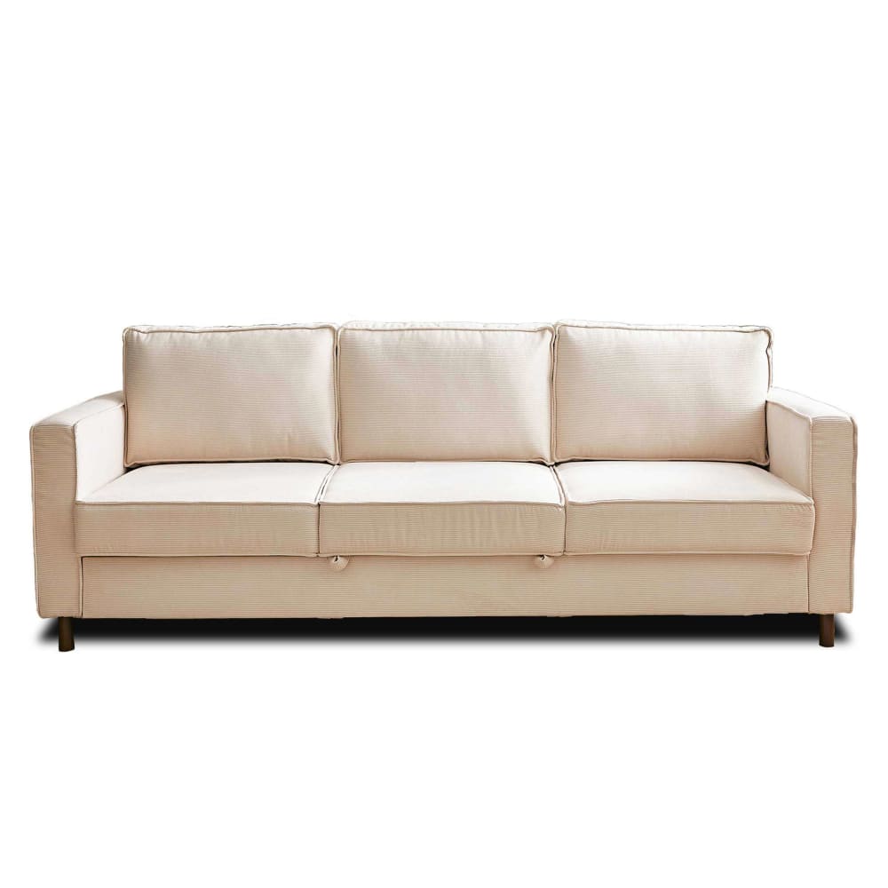 Canapé droit convertible 3 places en velours côtelé beige