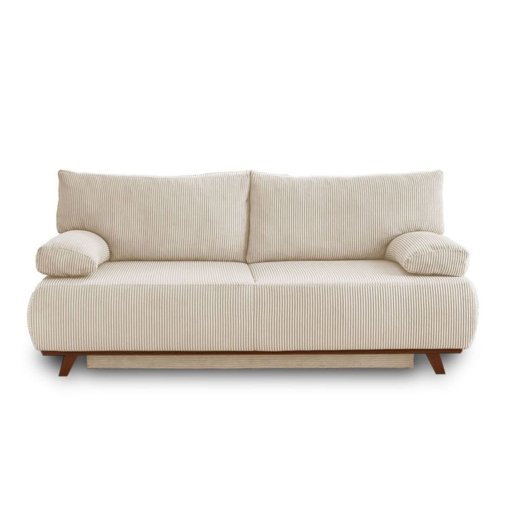 Canapé droit convertible 3 places en velours côtelé beige