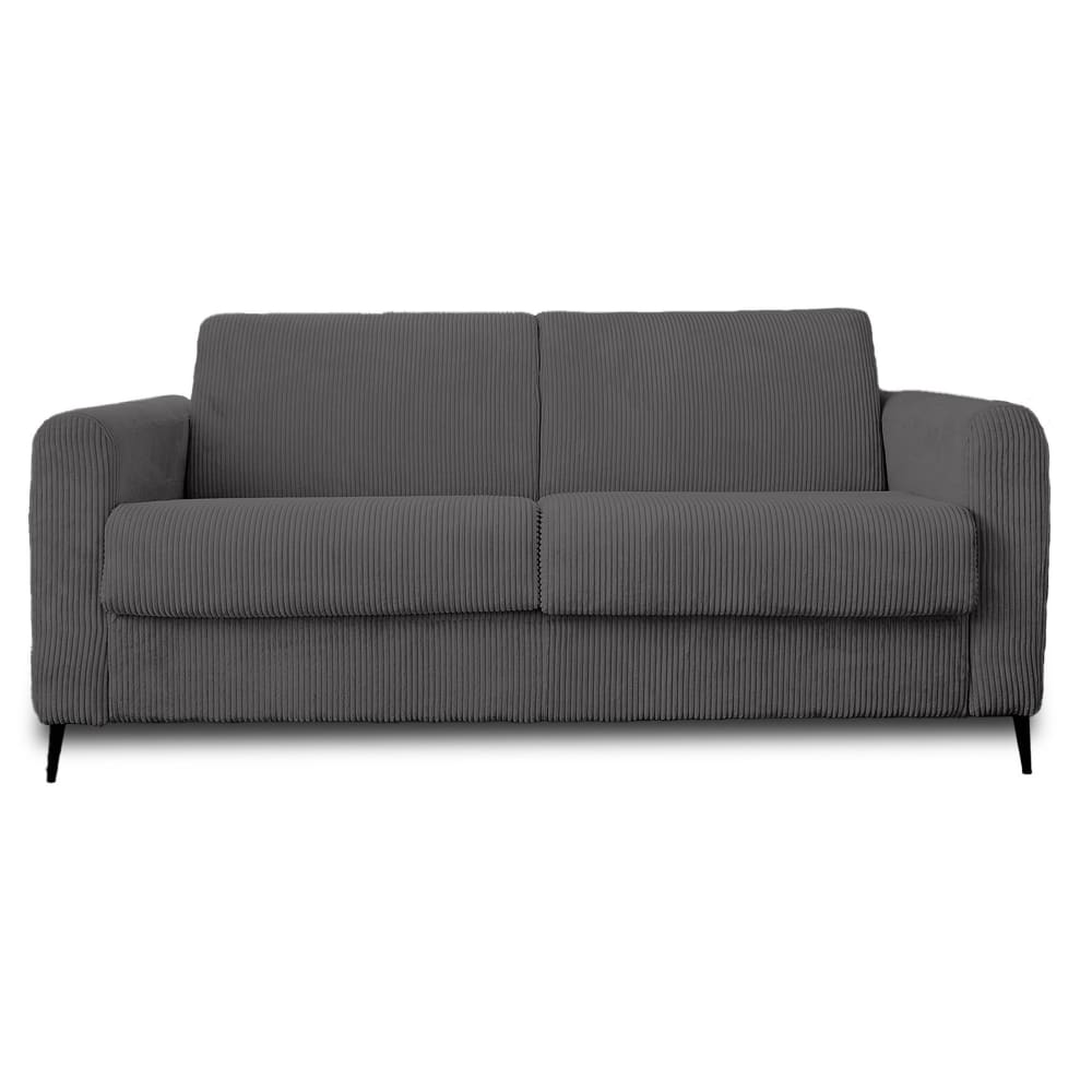 Canapé droit convertible 3 places en velours côtelé gris foncé