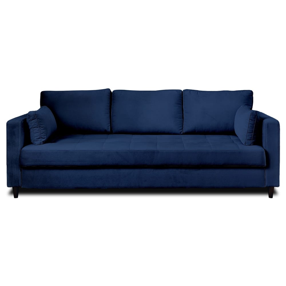 Canapé droit convertible 3 places en velours bleu nuit