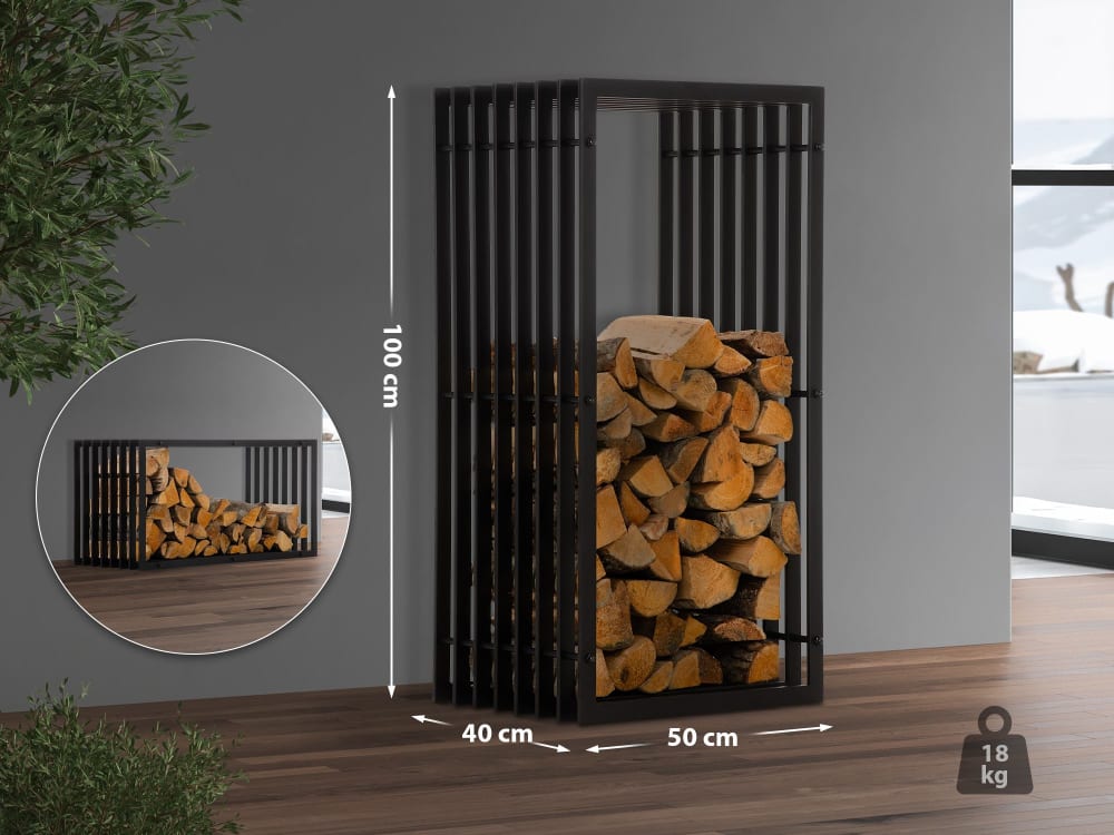 Porte-bûches solide et design en métal Noir-mat